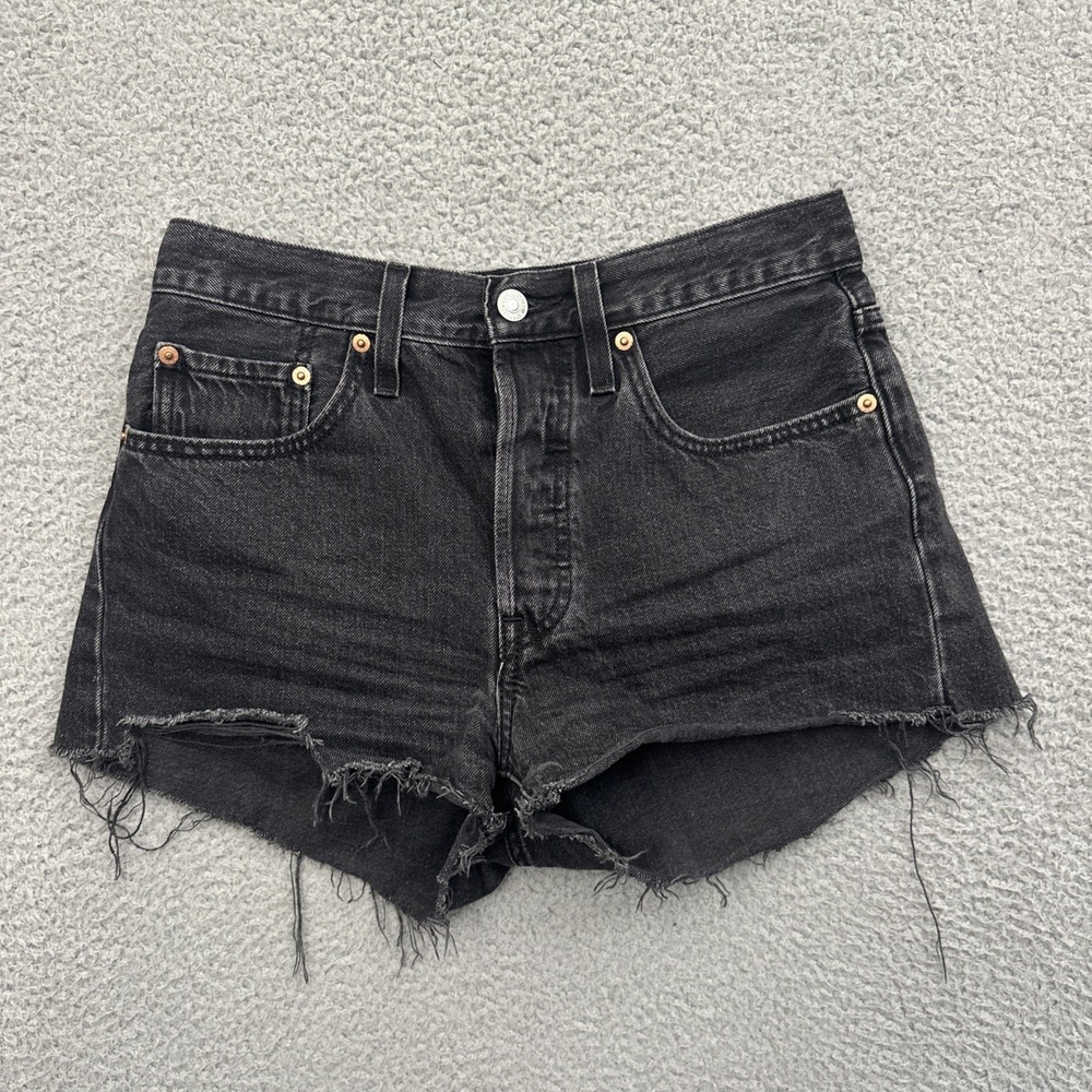 Levi's 501 Original Fit High Rise Denim Jean Shorts Black 2" Festival Women's 26